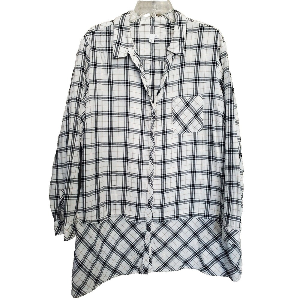 J. Jill Cotton Plaid Peplum Hem Button-Up Tunic Size 3X
